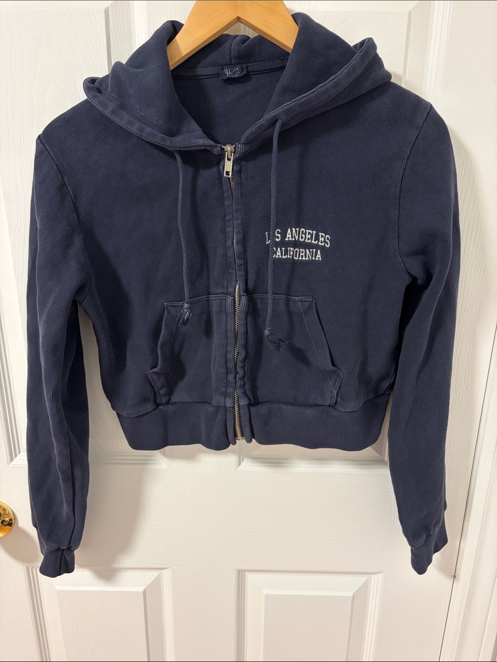 Brandy Melville Navy Crop Zip-Up Hoodie